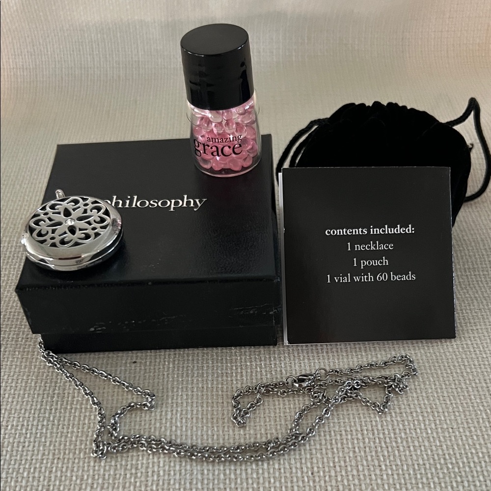 Philosophy Silver Locket Necklace with Pink Beads